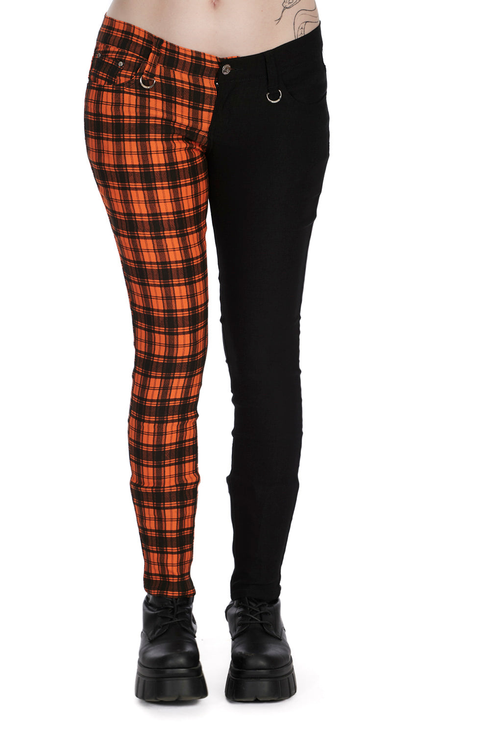 Banned Half Tartan Skinny Jeans Orange