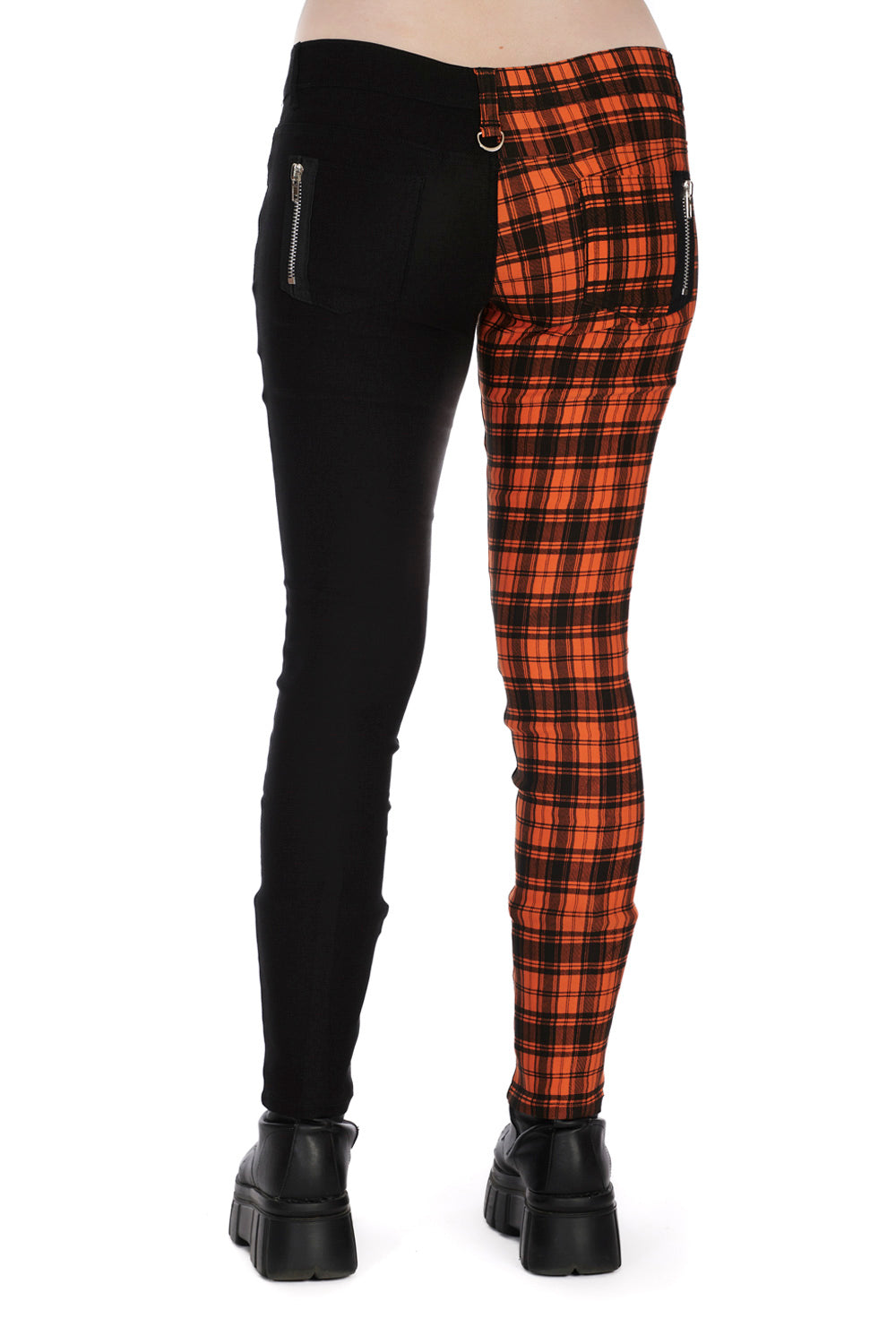 Banned Half Tartan Skinny Jeans Orange