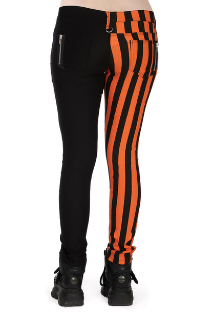 Half Black Half Striped Trousers Banned Orange