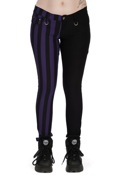 Half Black Half Striped Trousers Banned Purple