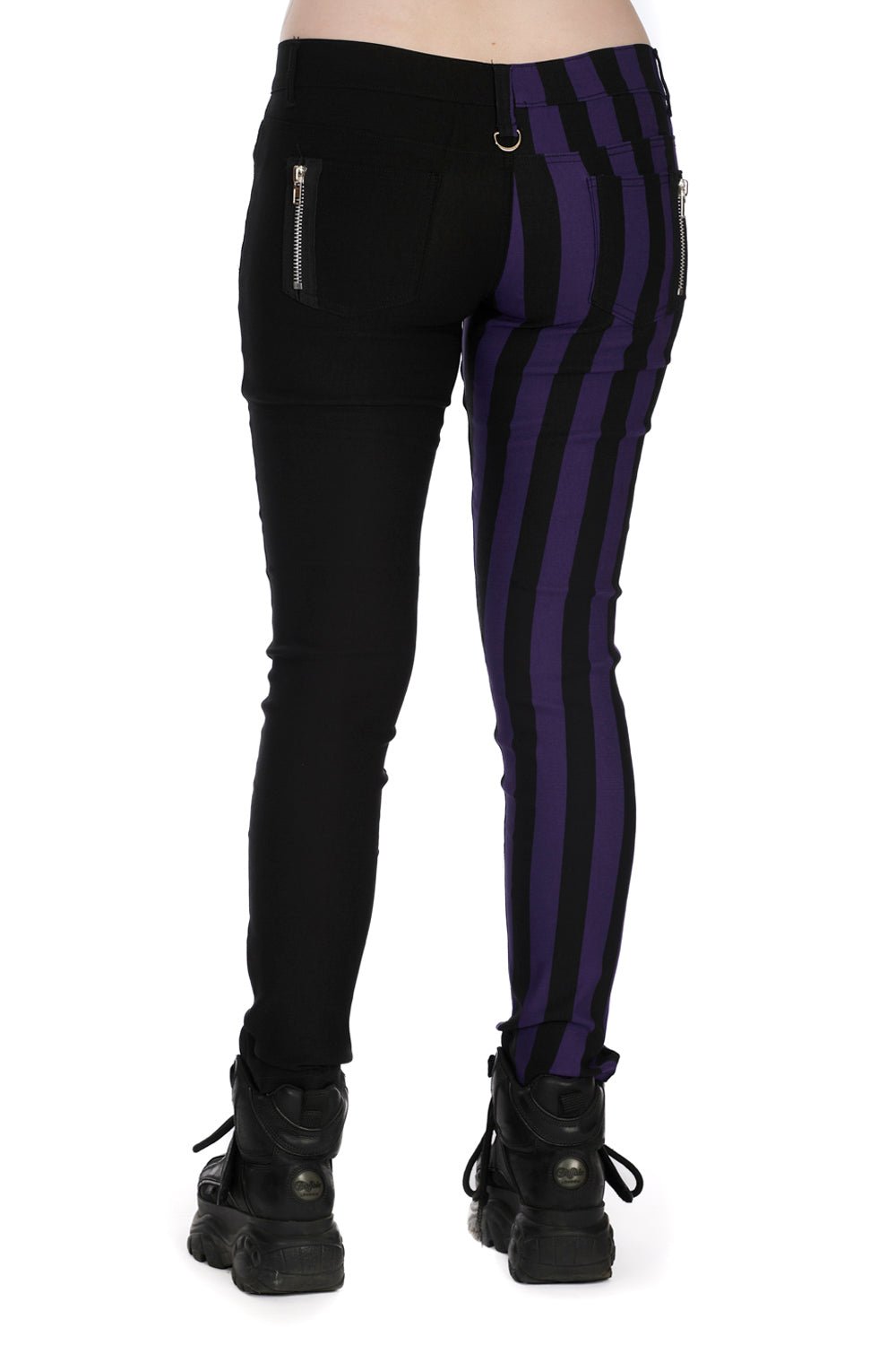 Half Black Half Striped Trousers Banned Purple