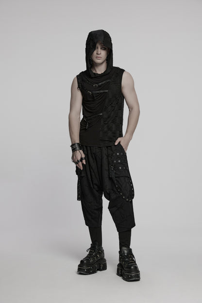 Figurbetontes, ärmelloses Top CHAOS CREW SLEEVELESS TOP im asymmetrischem Design mit Kapuze von Punk Rave
