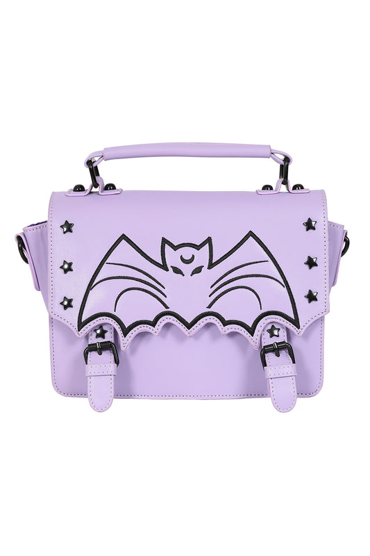 violette Tote Bag mit Fledermaus-Prägung