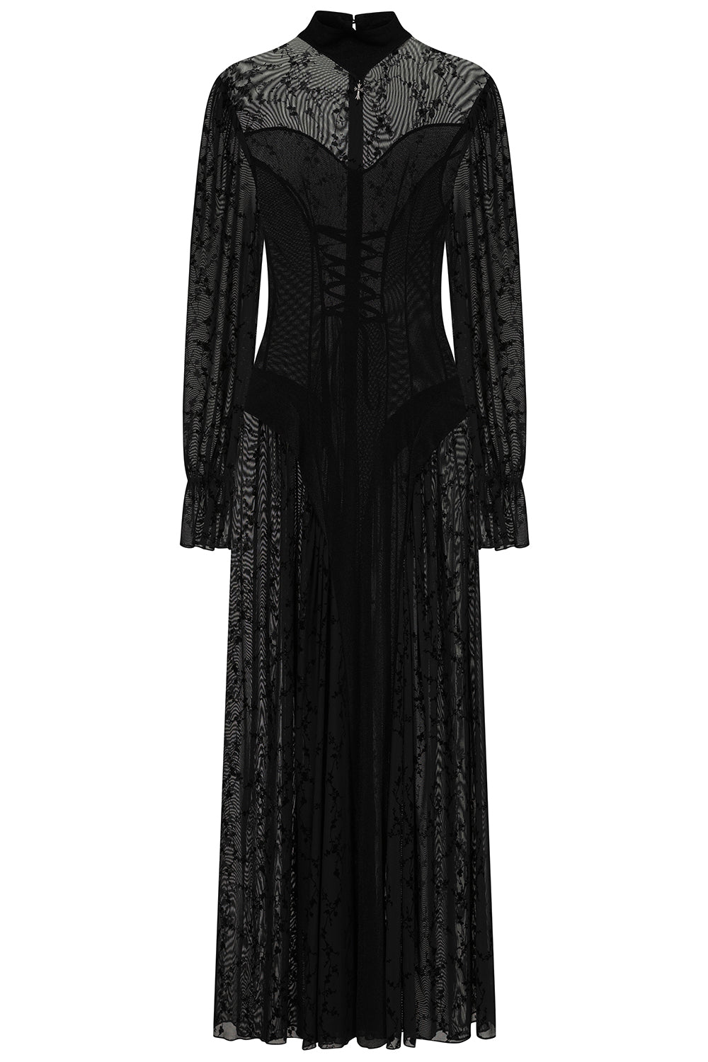 Schwarzes Kleid MALEFICA DRESS mit Schnürung und Meshstoff von Banned