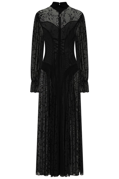 Schwarzes Kleid MALEFICA DRESS mit Schnürung und Meshstoff von Banned