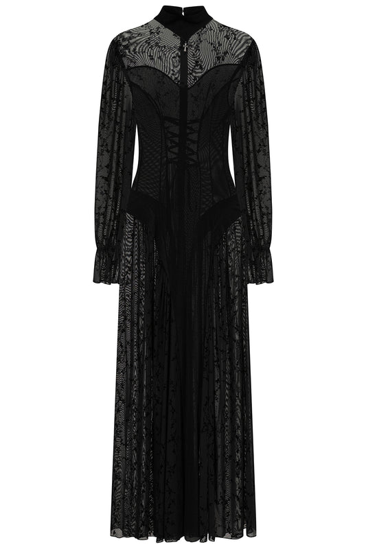 Schwarzes Kleid MALEFICA DRESS mit Schnürung und Meshstoff von Banned