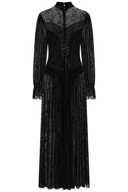 Schwarzes Kleid MALEFICA DRESS mit Schnürung und Meshstoff von Banned