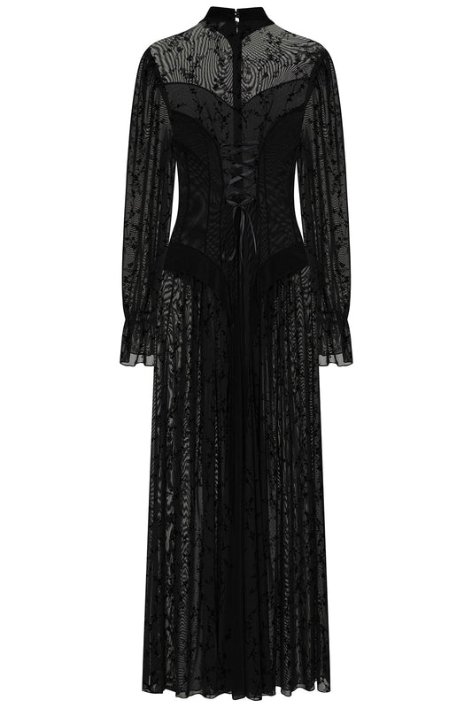 Schwarzes Kleid MALEFICA DRESS mit Schnürung und Meshstoff von Banned
