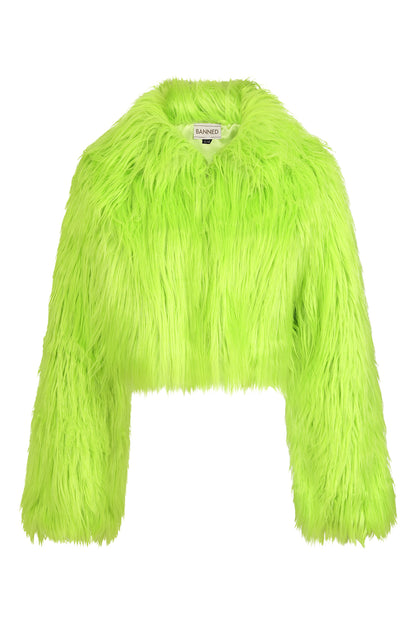 Neongrüne Jacke Glacia Jacket Neon Green aus Kunstfell von Banned