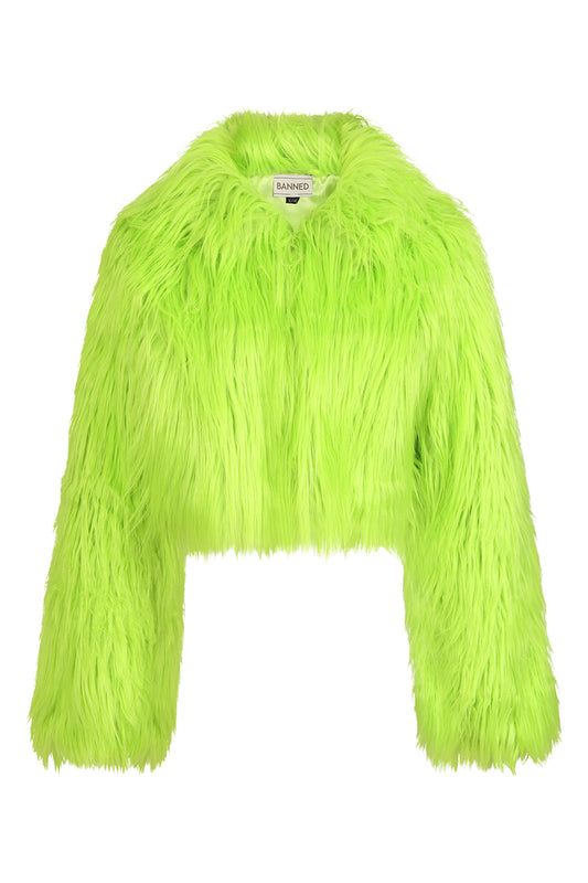 Neongrüne Jacke Glacia Jacket Neon Green aus Kunstfell von Banned