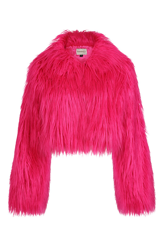 Neonpinke Jacke Glacia Jacket Neon Pink aus Kunstfell von Banned