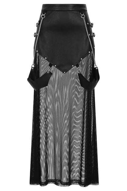 Schwarzer Rock LAMIA SKIRT mit Mesh und Kunstlederelementen von Banned