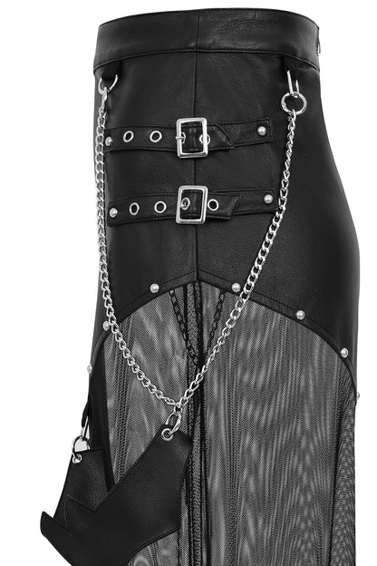 Schwarzer Rock LAMIA SKIRT mit Mesh und Kunstlederelementen von Banned