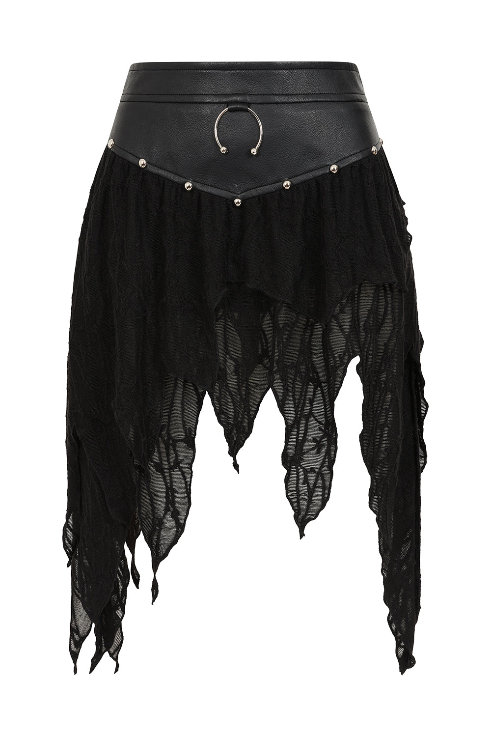 Schwarzer Rock Luxor Skirt in asymmetrischem Design mit Hufeisenring an der Vorderseite