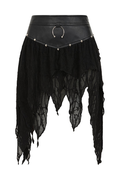 Schwarzer Rock Luxor Skirt in asymmetrischem Design mit Hufeisenring an der Vorderseite