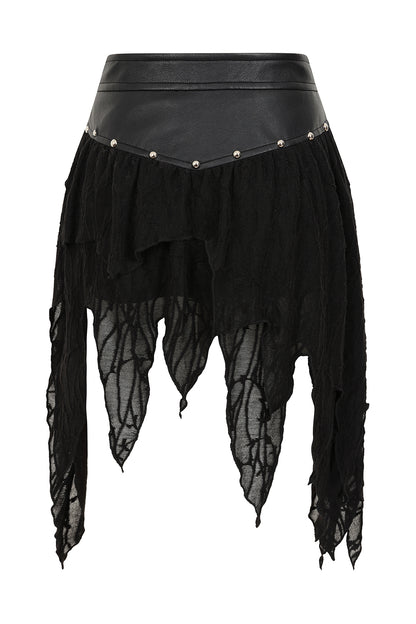 Schwarzer Rock Luxor Skirt in asymmetrischem Design mit Hufeisenring an der Vorderseite