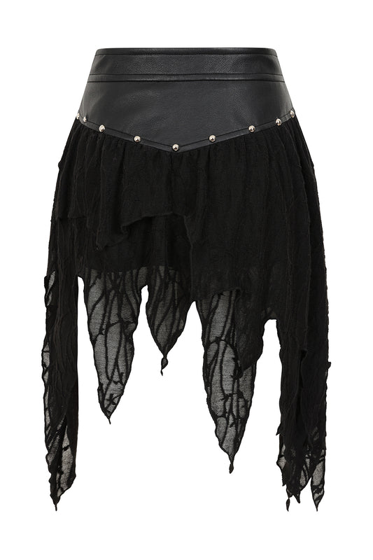Schwarzer Rock Luxor Skirt in asymmetrischem Design mit Hufeisenring an der Vorderseite