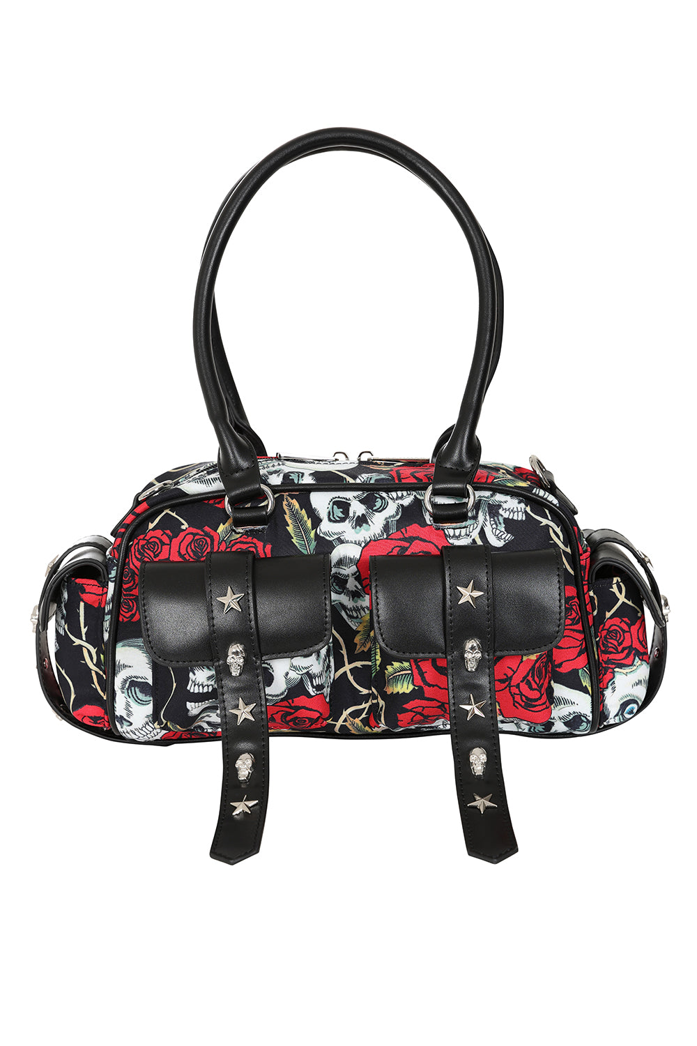 Schwarze Tasche Wicked Roses Bag mit Rosen und Schädelprint von Banned