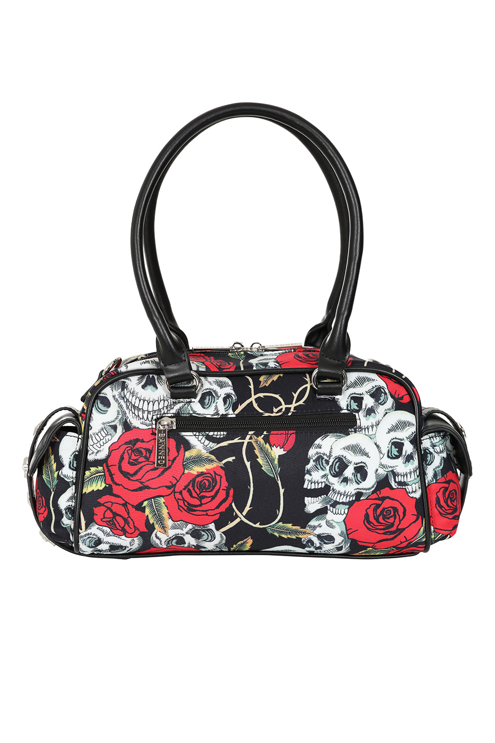 Schwarze Tasche Wicked Roses Bag mit Rosen und Schädelprint von Banned