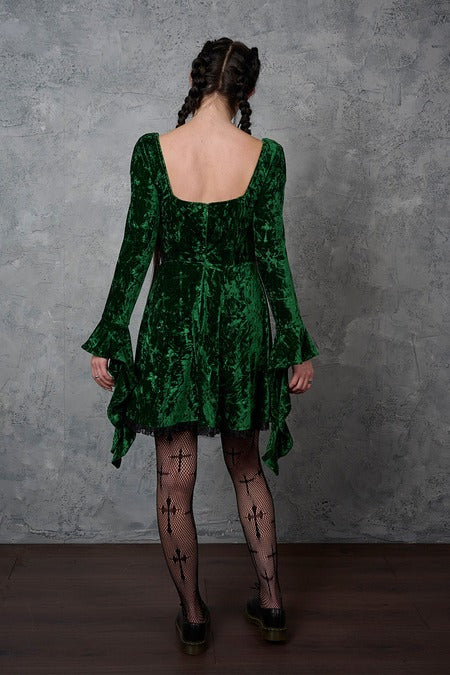 Grünes Kleid Sanctum Velvet Dress Green mit Schnürung und Samtstoff von Banned