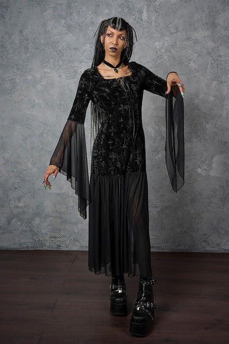 Schwarzes Kleid Velarium Nocturne Velvet Dress mit Meshelementen und Samtstoff von Banned