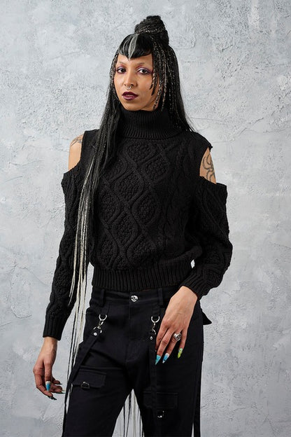 Schwarzer Strickpullover Cozy Riot Jumper mit Zierausschnitten an den Armen von Banned