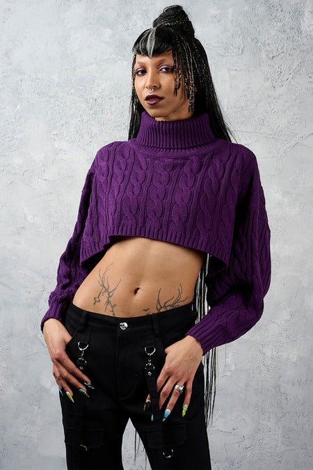 Lilafarbener, bauchfreier Strickpullover Knitcore Chaos Jumper von Banned