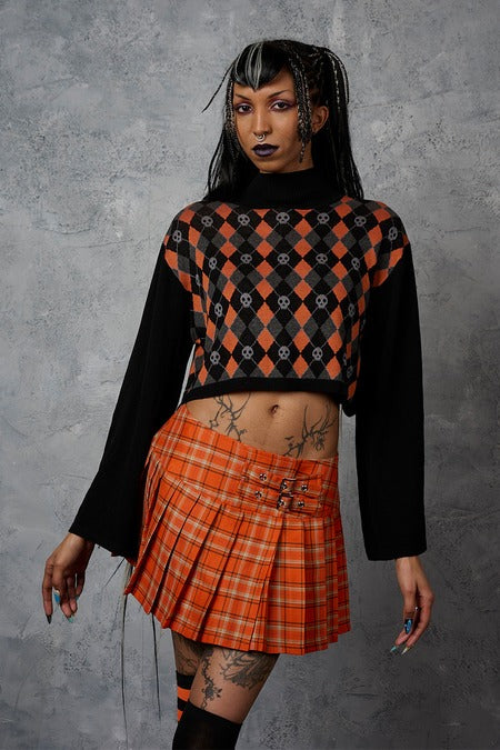 Orangener Rock DARKDOLL MINI SKIRT Orange mit Tartanmuster von Banned
