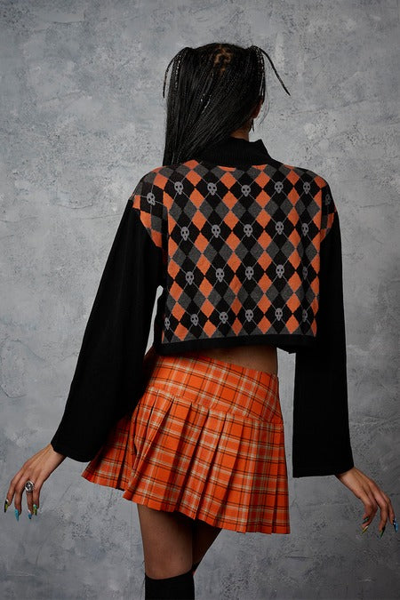 Orangener Rock DARKDOLL MINI SKIRT Orange mit Tartanmuster von Banned