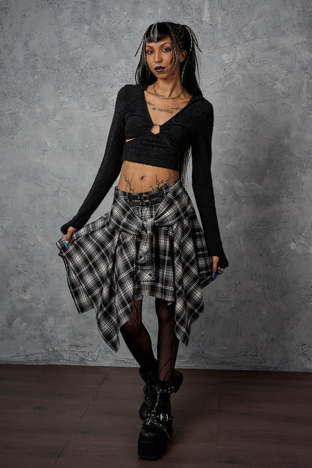 Schwarz/Weißer Rock Slashcheck Skirt White mit Tartanmuster von Banned