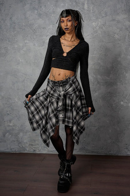 Schwarz/Weißer Rock Slashcheck Skirt White mit Tartanmuster von Banned