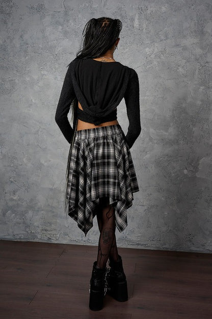 Schwarz/Weißer Rock Slashcheck Skirt White mit Tartanmuster von Banned