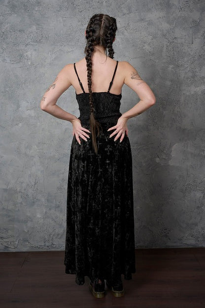 Schwarzer Rock Sanctum Velvet SKIRT Black mit Schnürung und Beinschlitz von Banned