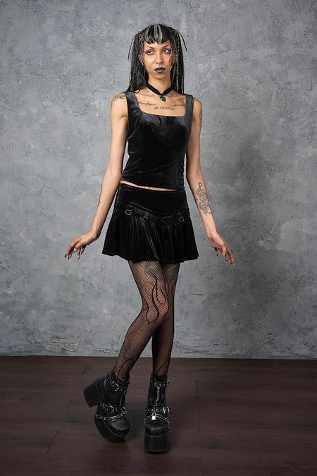 Schwarzer Rock Nightfall Velvet Skirt Black aus Samtstoff von Banned