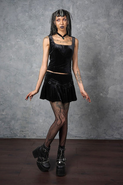 Schwarzer Rock Nightfall Velvet Skirt Black aus Samtstoff von Banned