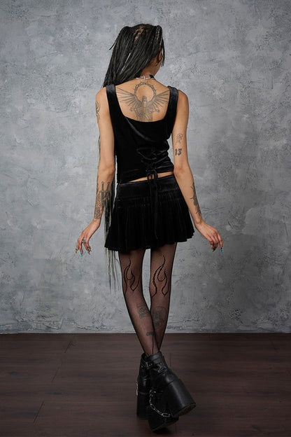Schwarzer Rock Nightfall Velvet Skirt Black aus Samtstoff von Banned