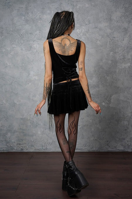 Schwarzer Rock Nightfall Velvet Skirt Black aus Samtstoff von Banned