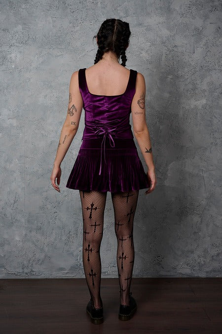 Lilafarbener Rock Nightfall Velvet Skirt aus Samtstoff von Banned