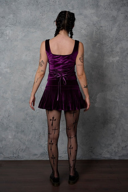 Lilafarbener Rock Nightfall Velvet Skirt aus Samtstoff von Banned