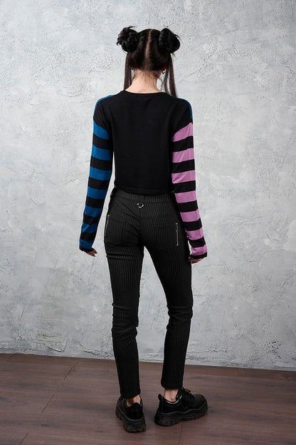 Schwarze enge Hose Shadow Warden Skinny Trousers Pinstripe von Banned