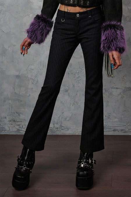 Schwarze Schlaghose Gravepunk Low-Rise Flares Pinstripe von Banned