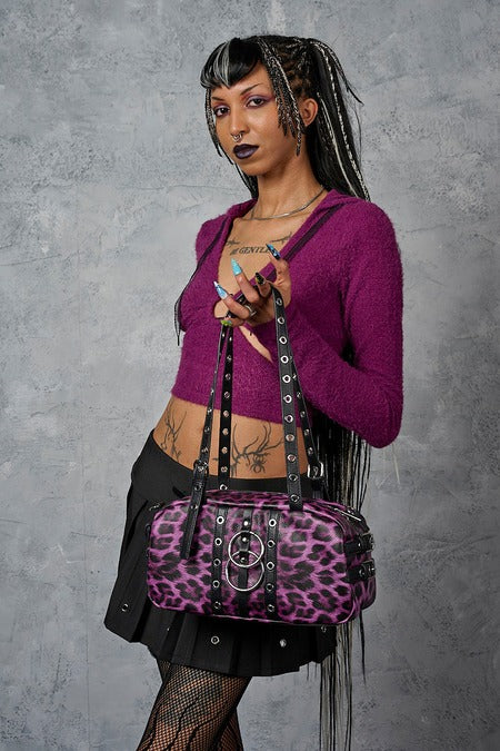 Lilafarbene Handtasche Hexy Glam Handbag Purple mit Leopardenmuster von Banned
