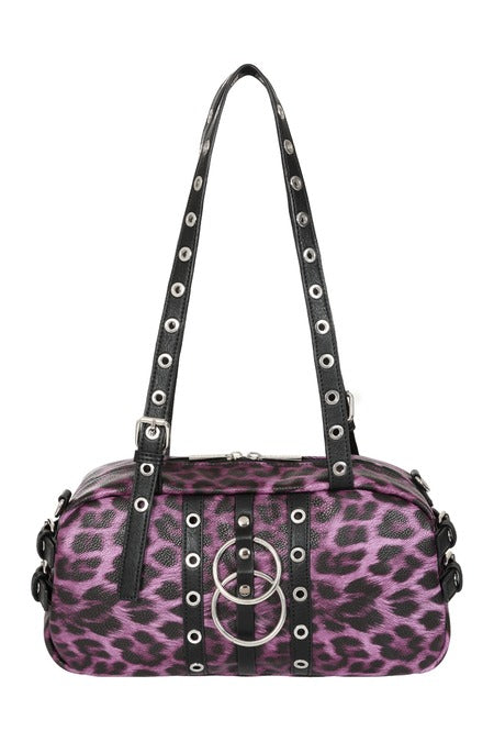 Lilafarbene Handtasche Hexy Glam Handbag Purple mit Leopardenmuster von Banned