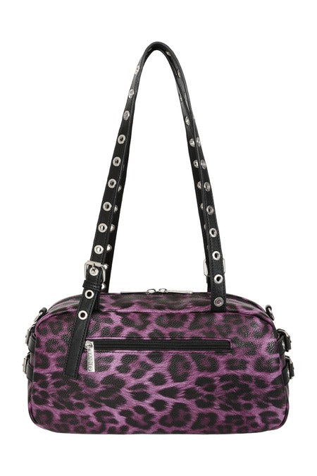 Lilafarbene Handtasche Hexy Glam Handbag Purple mit Leopardenmuster von Banned