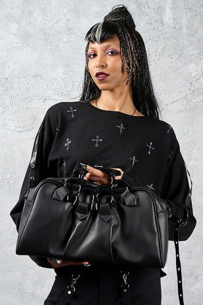 Schwarze, große Handtasche Hex Paws Kitten Bag mit Schlagring-Griff von Banned