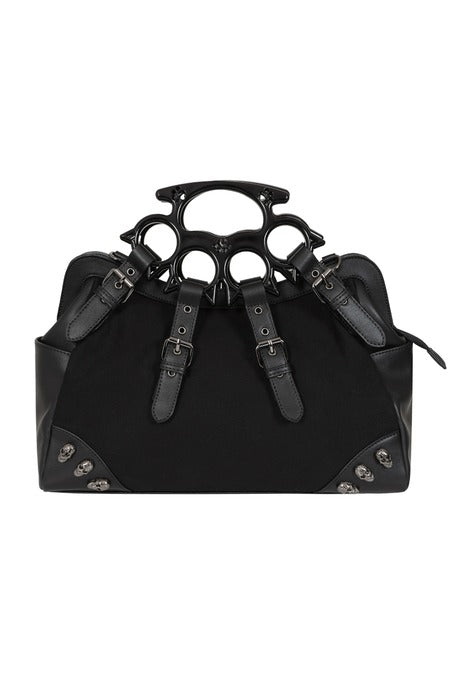 Schwarze, große Handtasche Iron Halo Bag mit Schlagring-Griff von Banned
