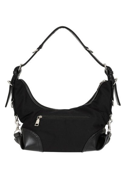 Schwarze Handtasche Nightshift Cargo Bag mit vielen Details von Banned