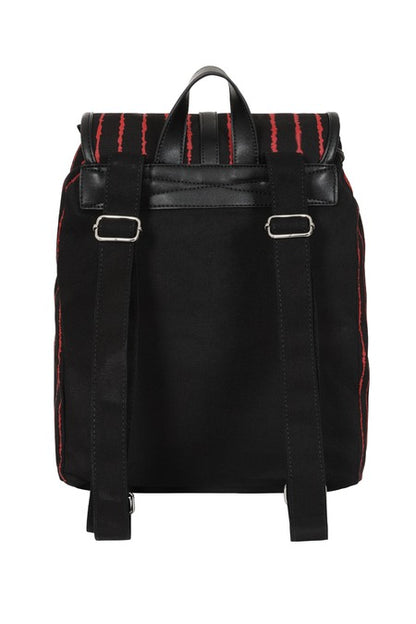 Schwarz-rot-gestreifter Rucksack Bloodline Pentagram Backpack mit großem Pentagramm von Banned