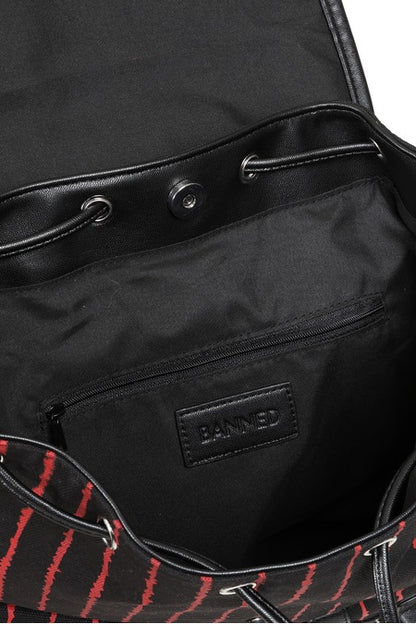 Schwarz-rot-gestreifter Rucksack Bloodline Pentagram Backpack mit großem Pentagramm von Banned