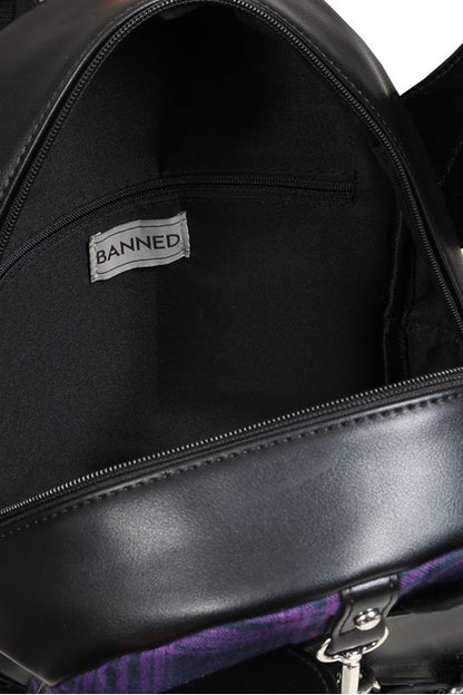 Schwarz-lilafarbener Rucksack Afterparty Chaos Backpack mit Fledermausflügeln und -ohren von Banned